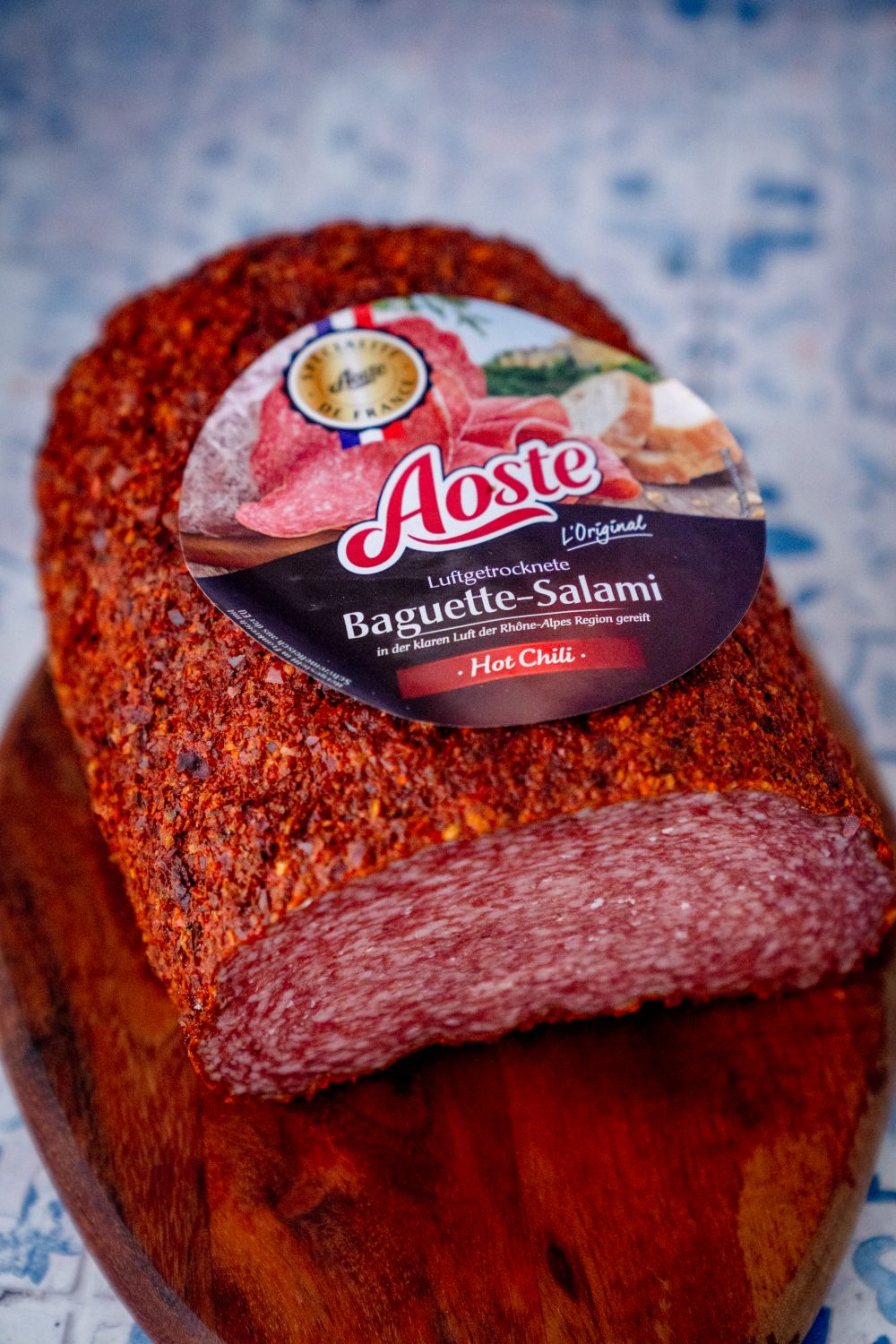 Aoste Baguette-Salami hat ein tolles Chiliaroma.